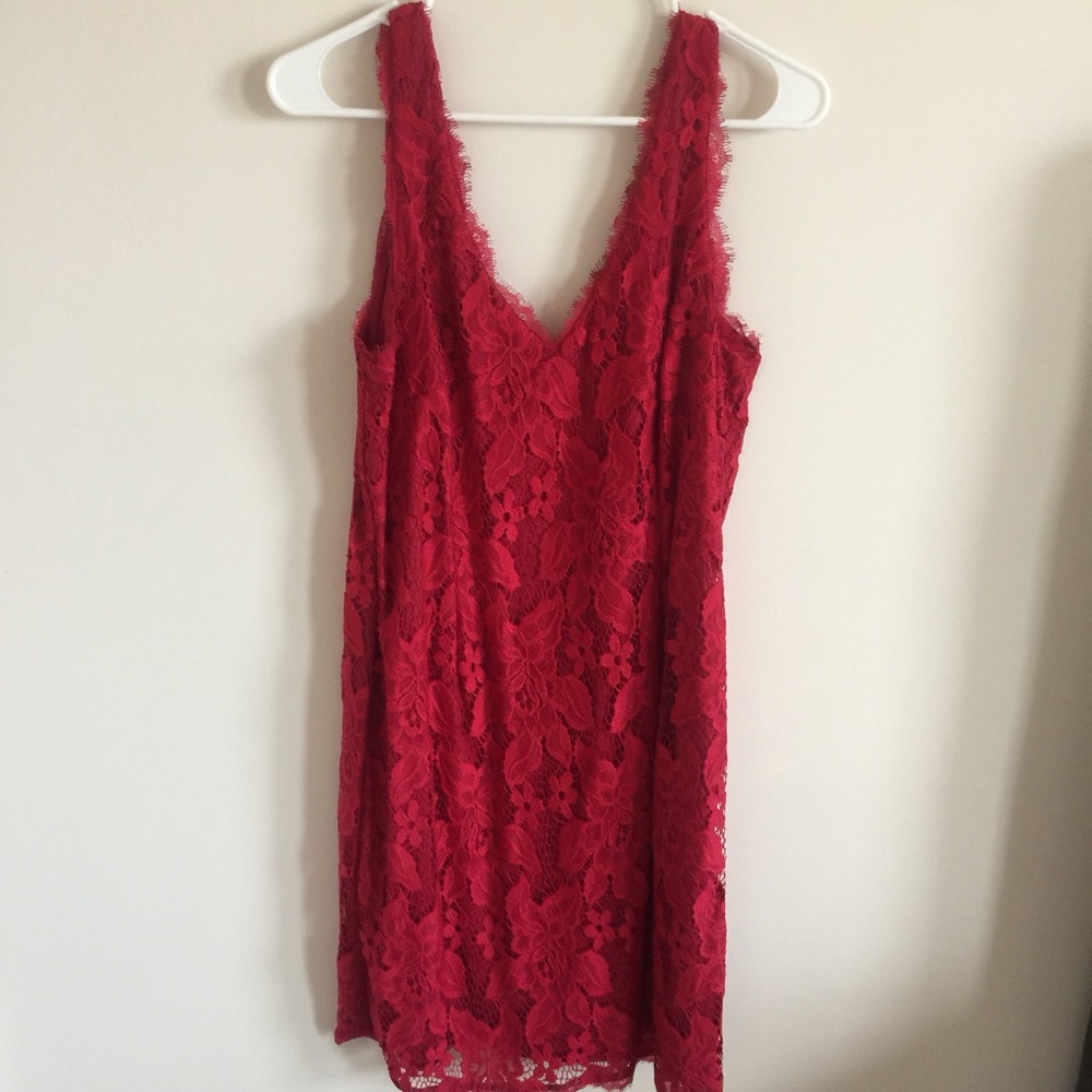 Adrianna Papell Red Lace Sheath Dress