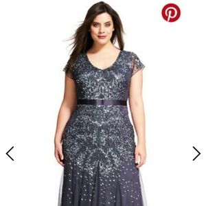 Adrianna papell cap sleeve gown. Gunmetal color.