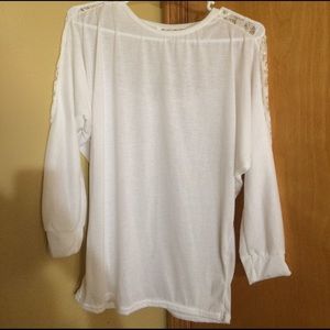 White blouse with lace back around neck