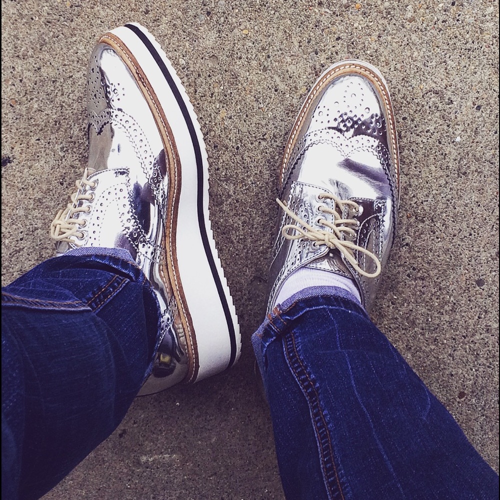 Zara Silver metallic bluchers - worn twice