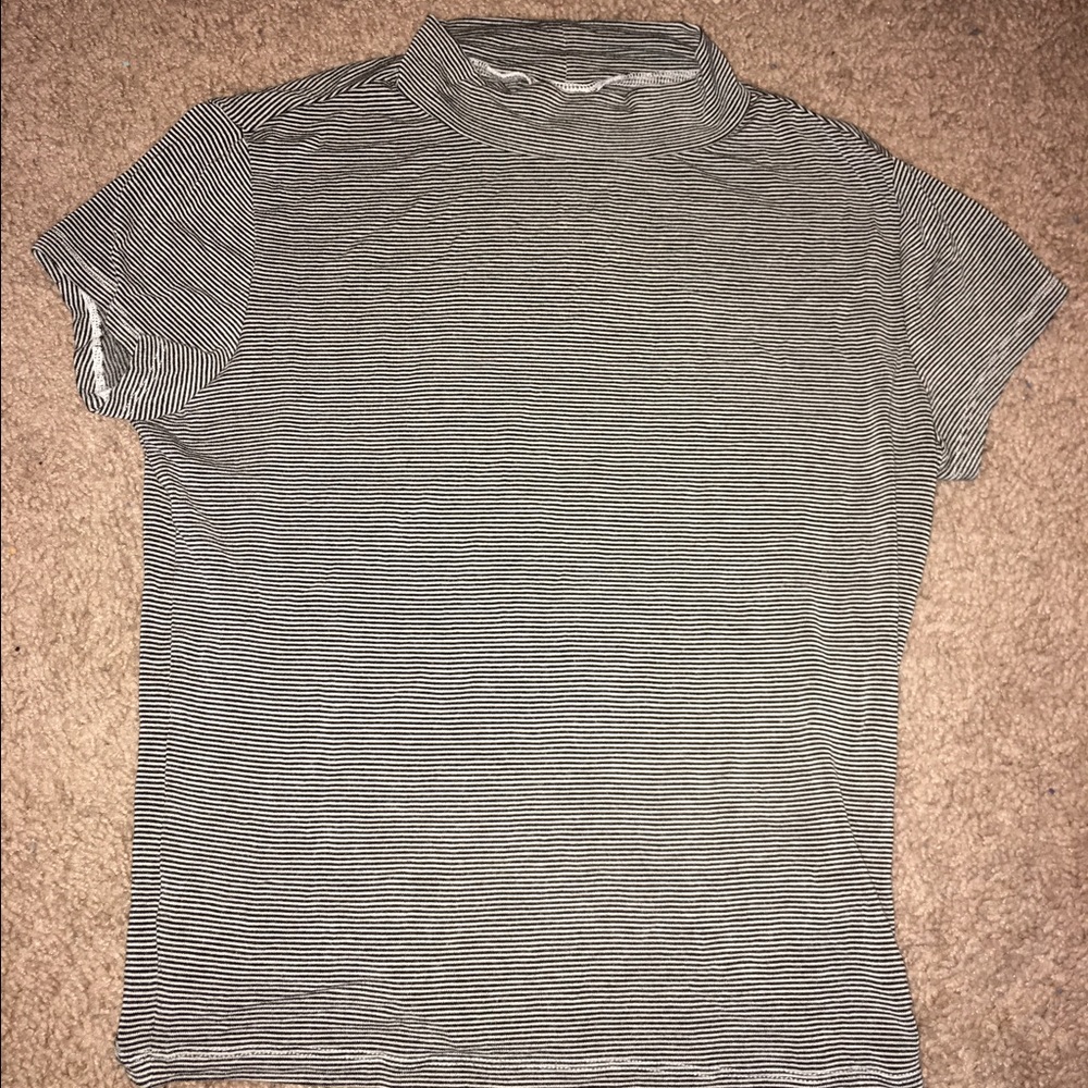 High neck striped crop tee