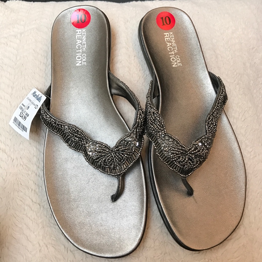 NWT Kenneth Cole Silver Beaded Sandals