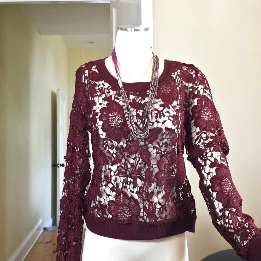 Burgundy Lace Sweater (wear w/ camisole) Med.