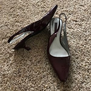 Burgundy patent kitten heels