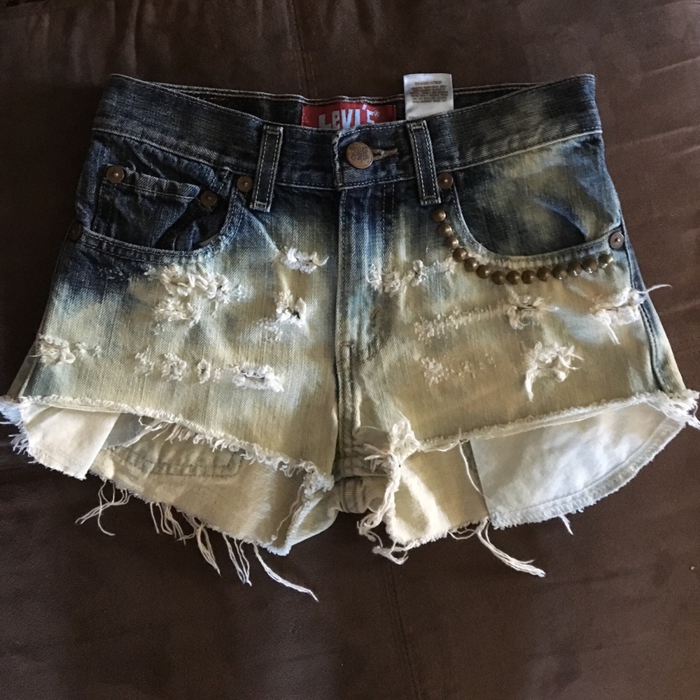 Hand made bleached, studded distressed Levi shorts