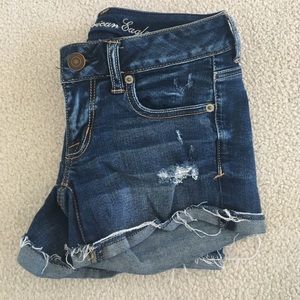 Dark wash mild distress jean shorts