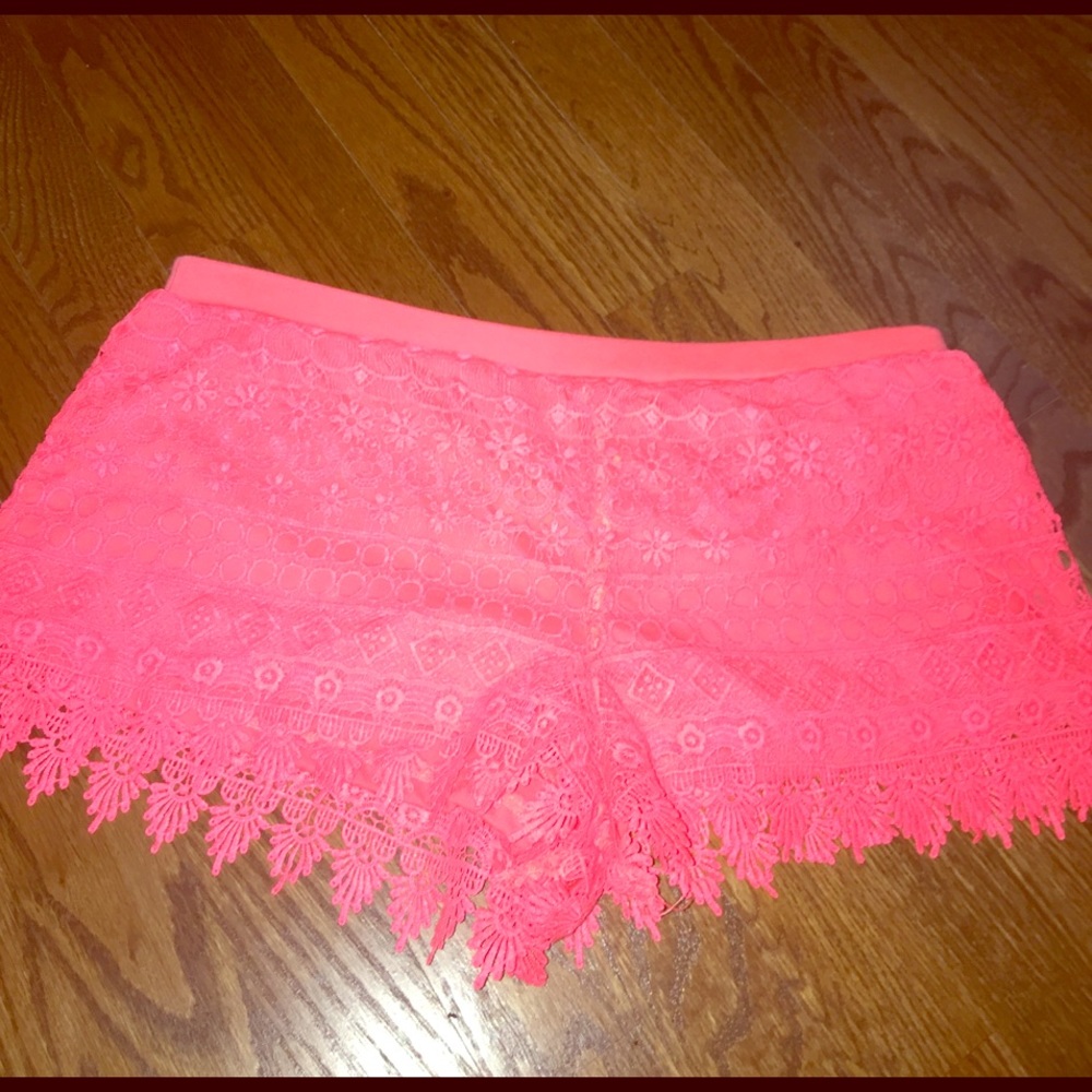 Pink-red lace shorts