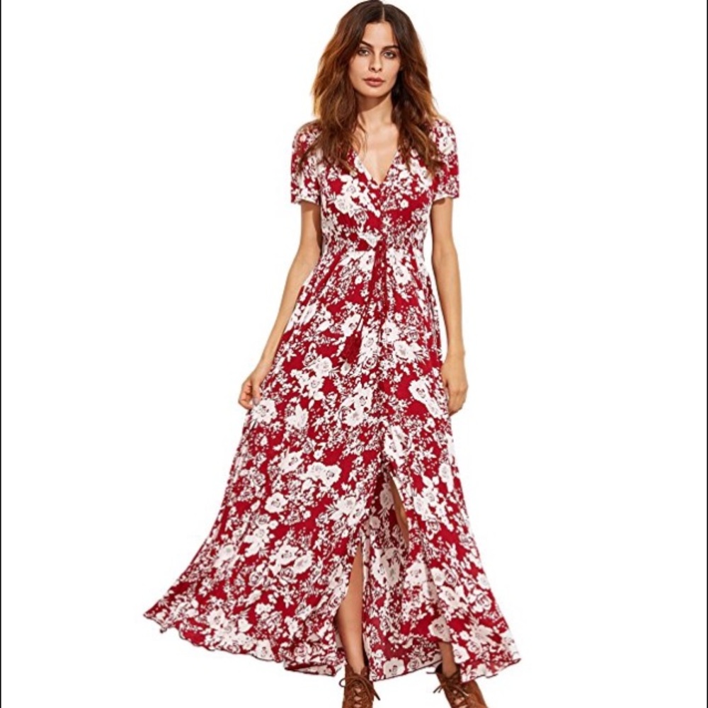 Red Floral Maxi Dress