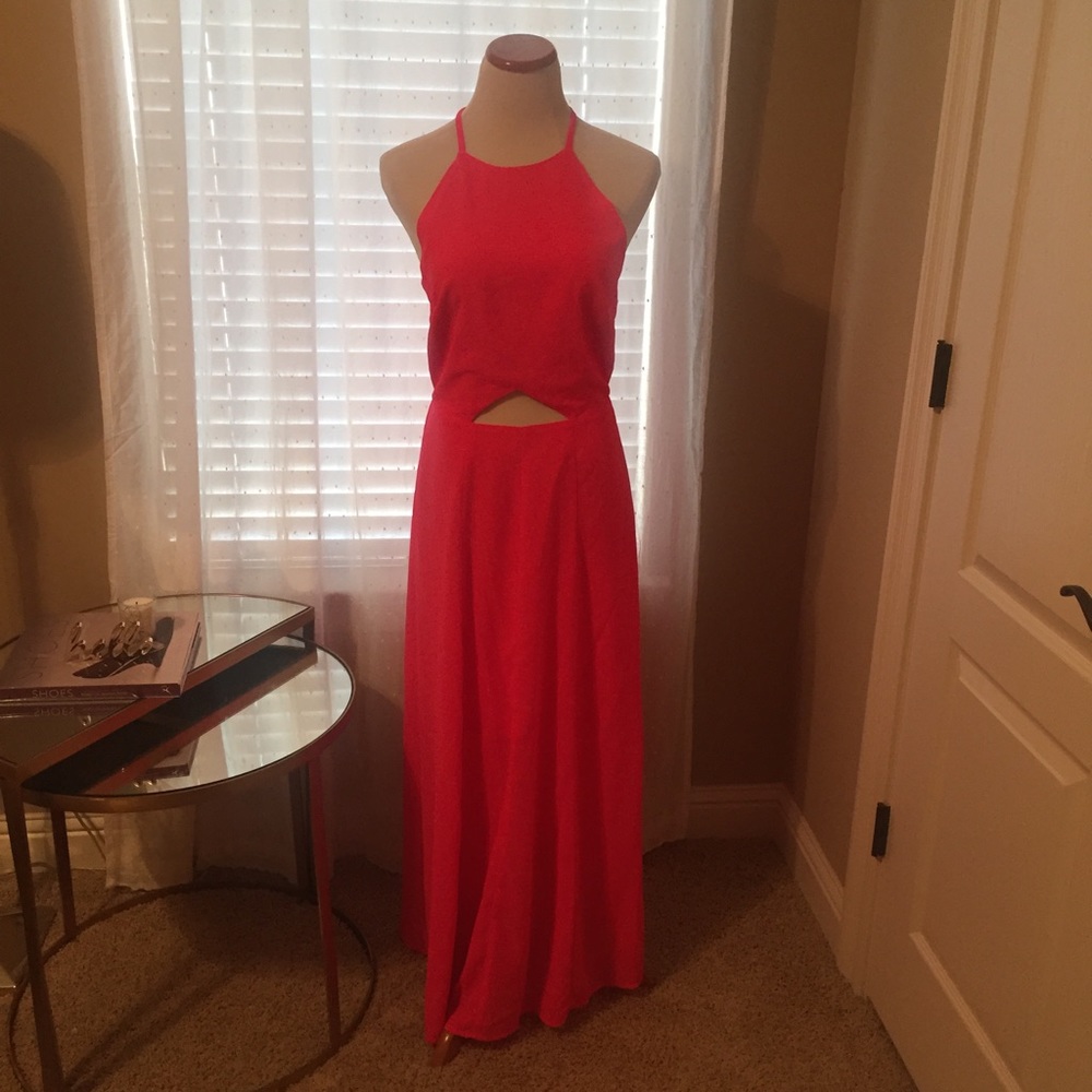 Hot pink maxi dress with front cut out and slit