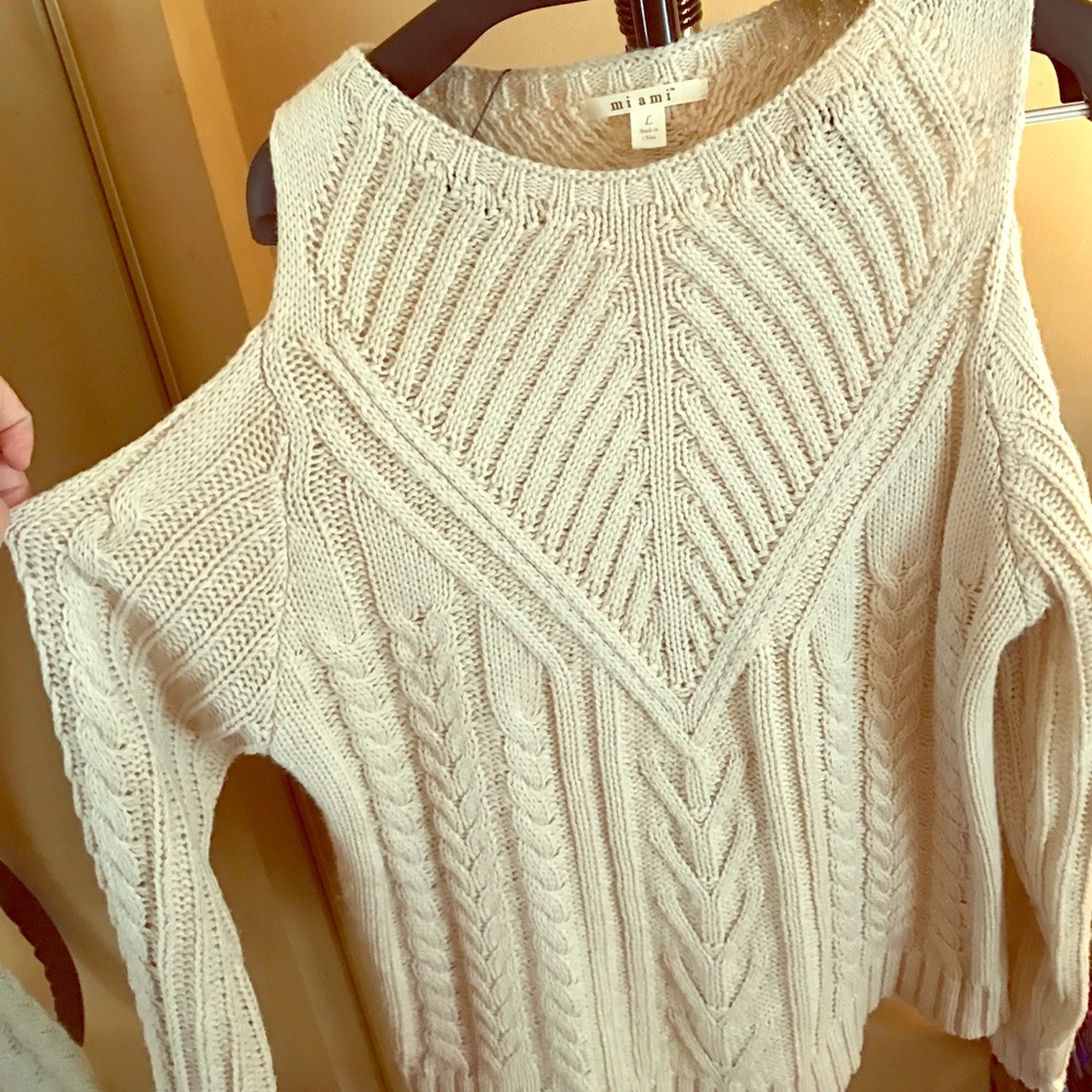 Cold Shoulder tan sweater