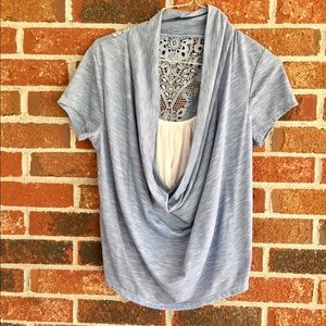 Almost Famous Blue drape-neck top with lace back