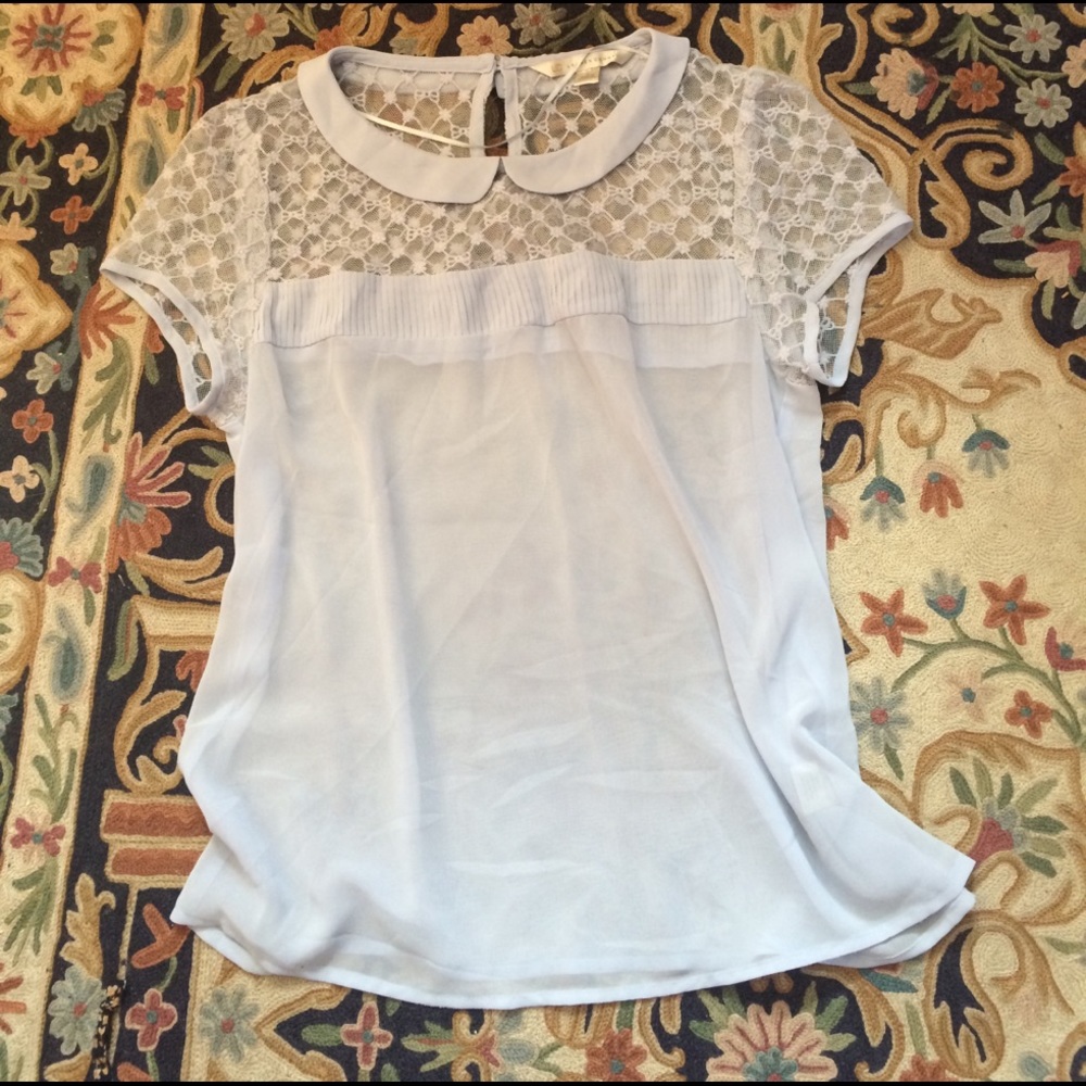 Lauren Conrad Sheer Blue Collared Blouse