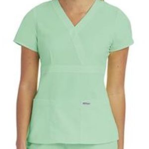 Greys anatomy mint mock wrap scrub top