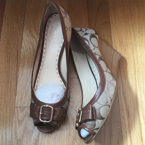 Coach Shoes - COACH Open-toe Wedges khaki/brown