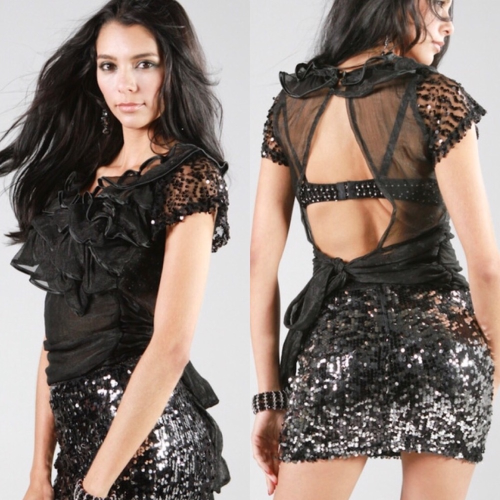 Sequin ruffle chiffon top