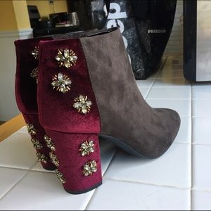 NEW suede booties with gemstone heels 8.5