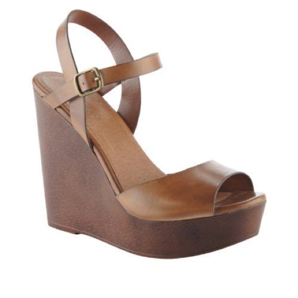 Brown leather wedges