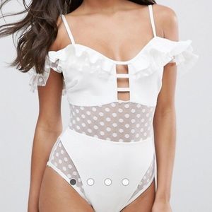 "ASOS  Neoprene Frill Lattice Dot Mesh" Swimsuit
