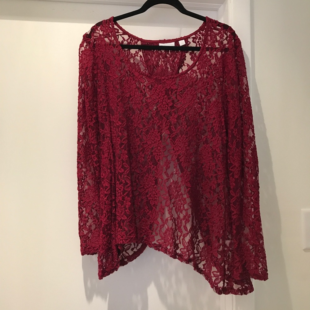 Lace Burgundy Longsleeve Asymmetrical Top