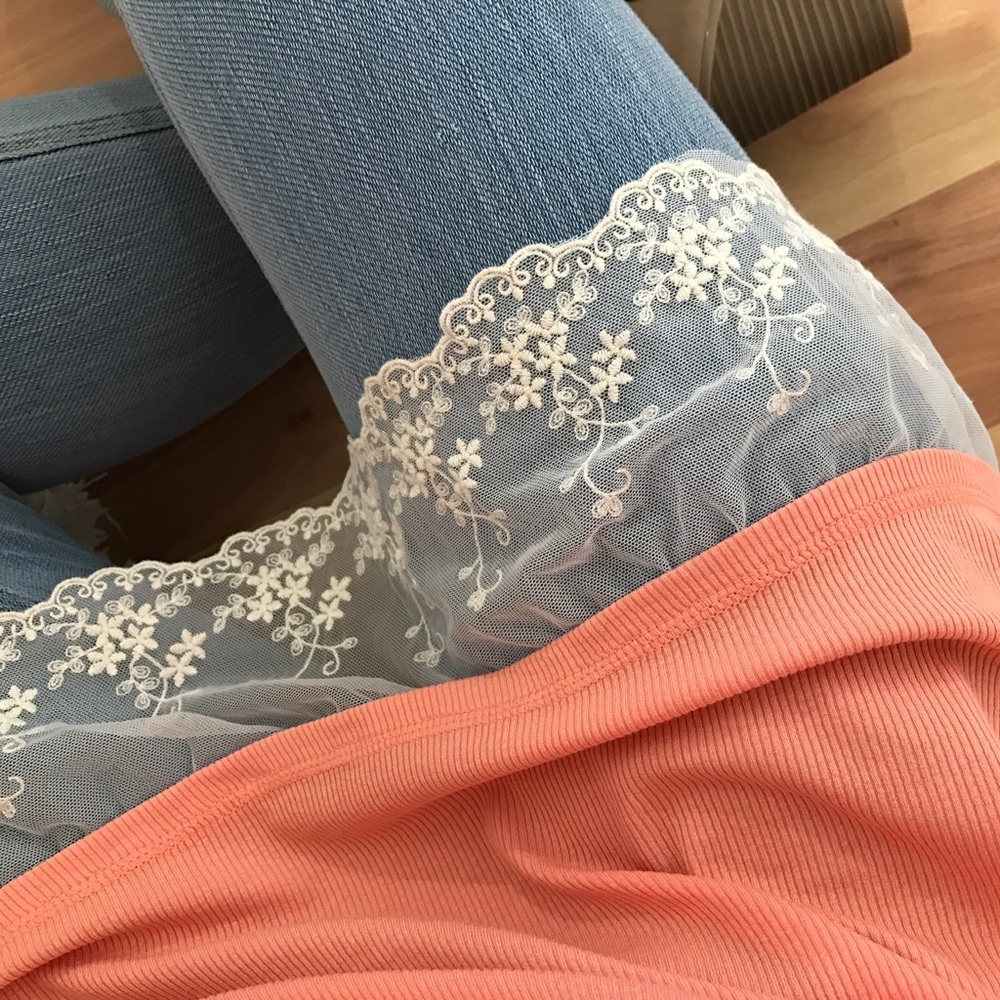 Sale - Beautiful apricot lace trim top