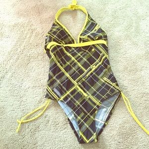 Cute black bathing suit with yellow stripes