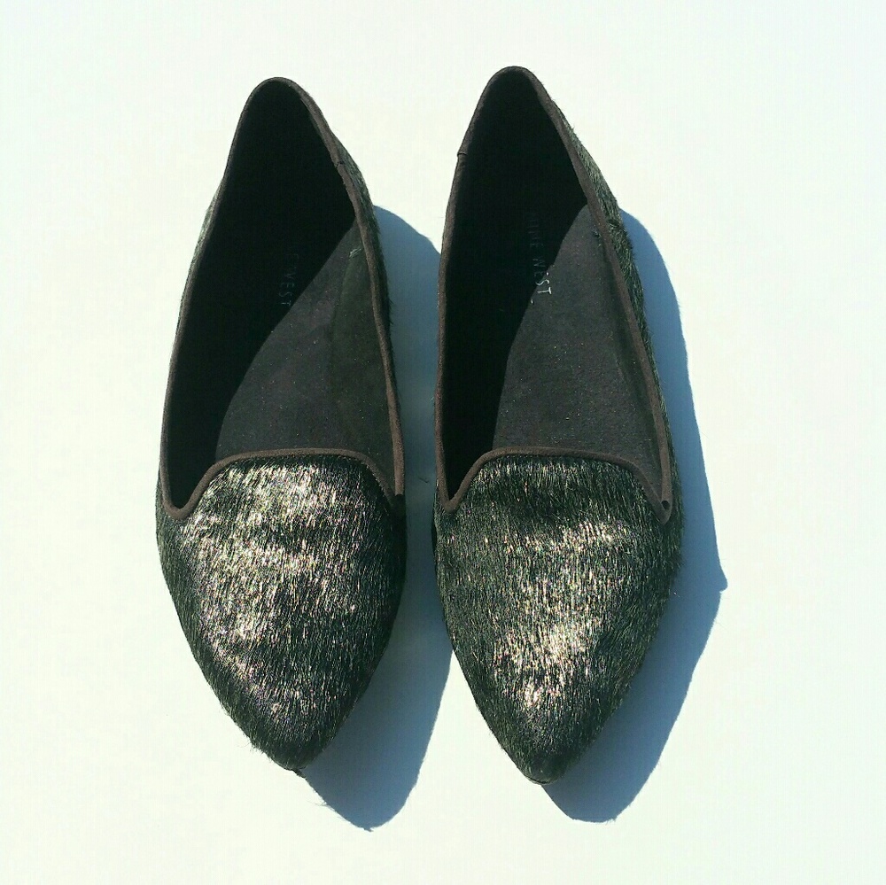 Nine West pointy toe fur flats