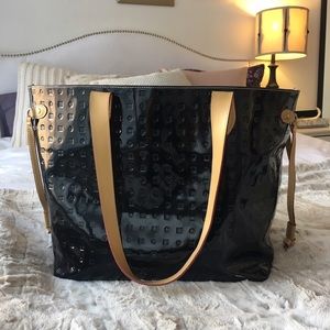 Arcadia genuine leather black patent tote