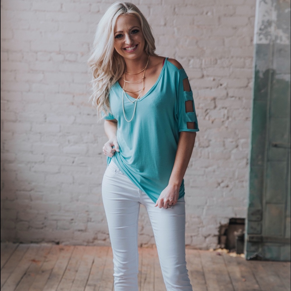 Detailed Sleeves Top, Cut Out Sleeves Top - Mint