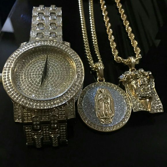 14K GOLD plated ICED OUT WATCH CHAINS - Picture 1 of 2