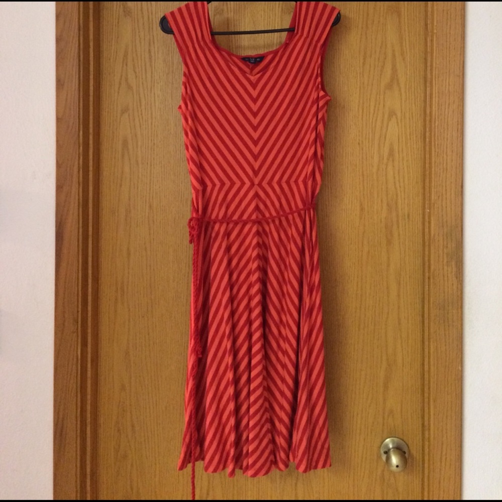 Red & Peach Chevron striped dress