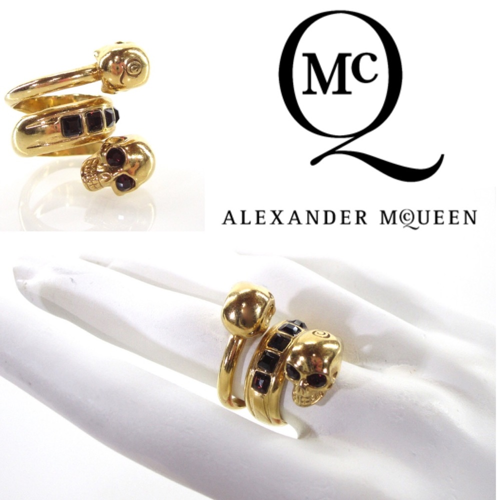 Alexander McQueen Gold Crystal Spiral  Skull Ring