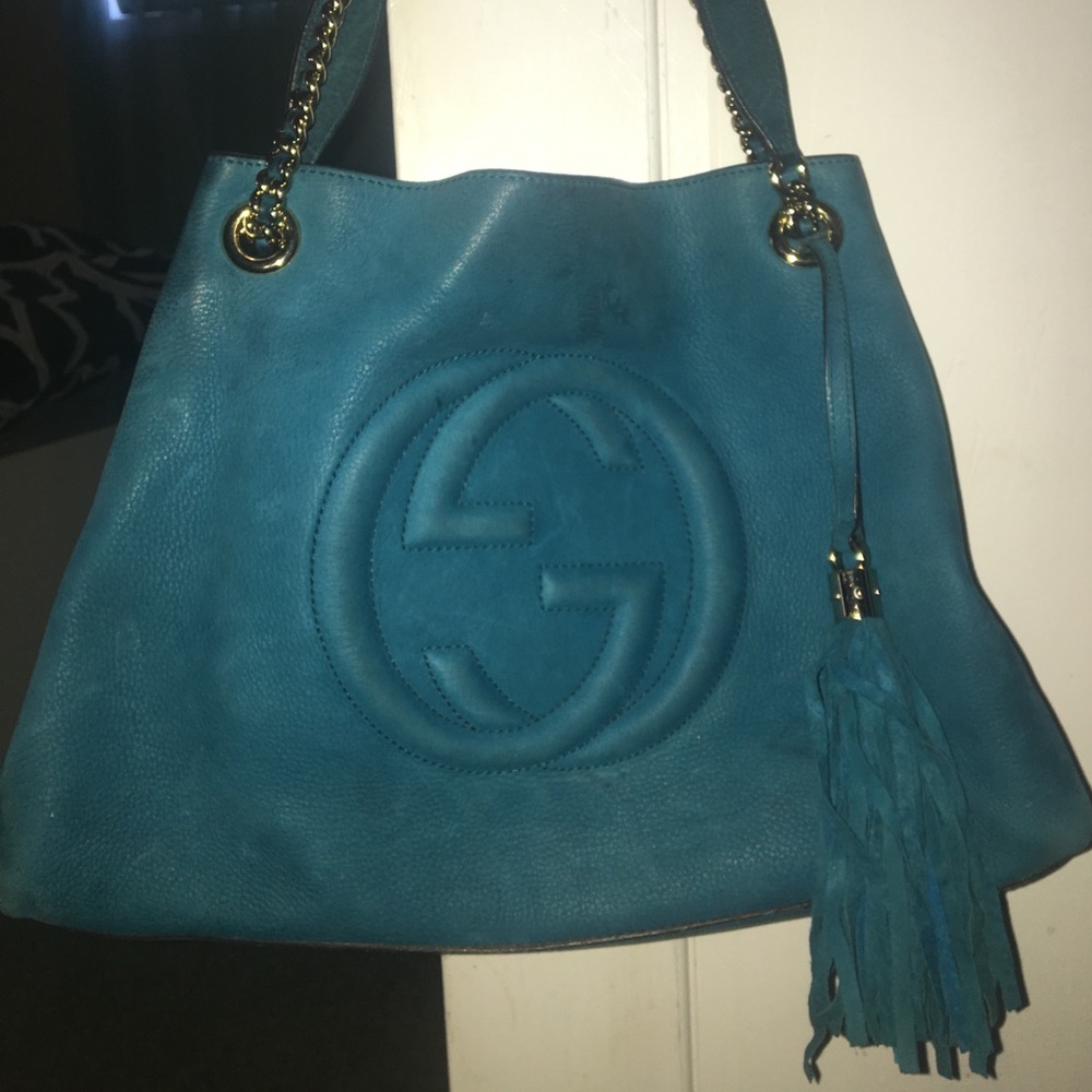 Authentic Gucci Suede Soho Bag Turquoise