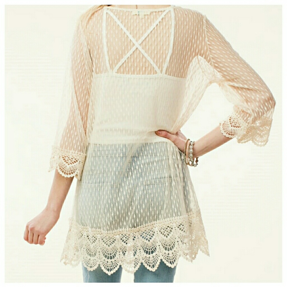 SALE!! PRICE FIRM Sheer Cream Overlay Top - Picture 2 of 3