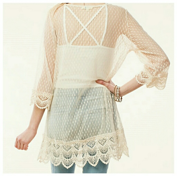 SALE!! PRICE FIRM Sheer Cream Overlay Top - Picture 2 of 3