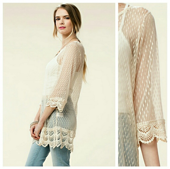 SALE!! PRICE FIRM Sheer Cream Overlay Top - Picture 3 of 3