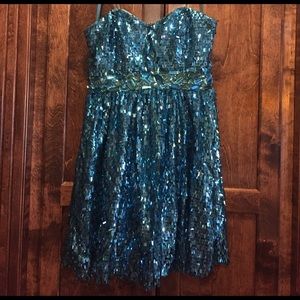 Sparkly blue and green homecoming dress