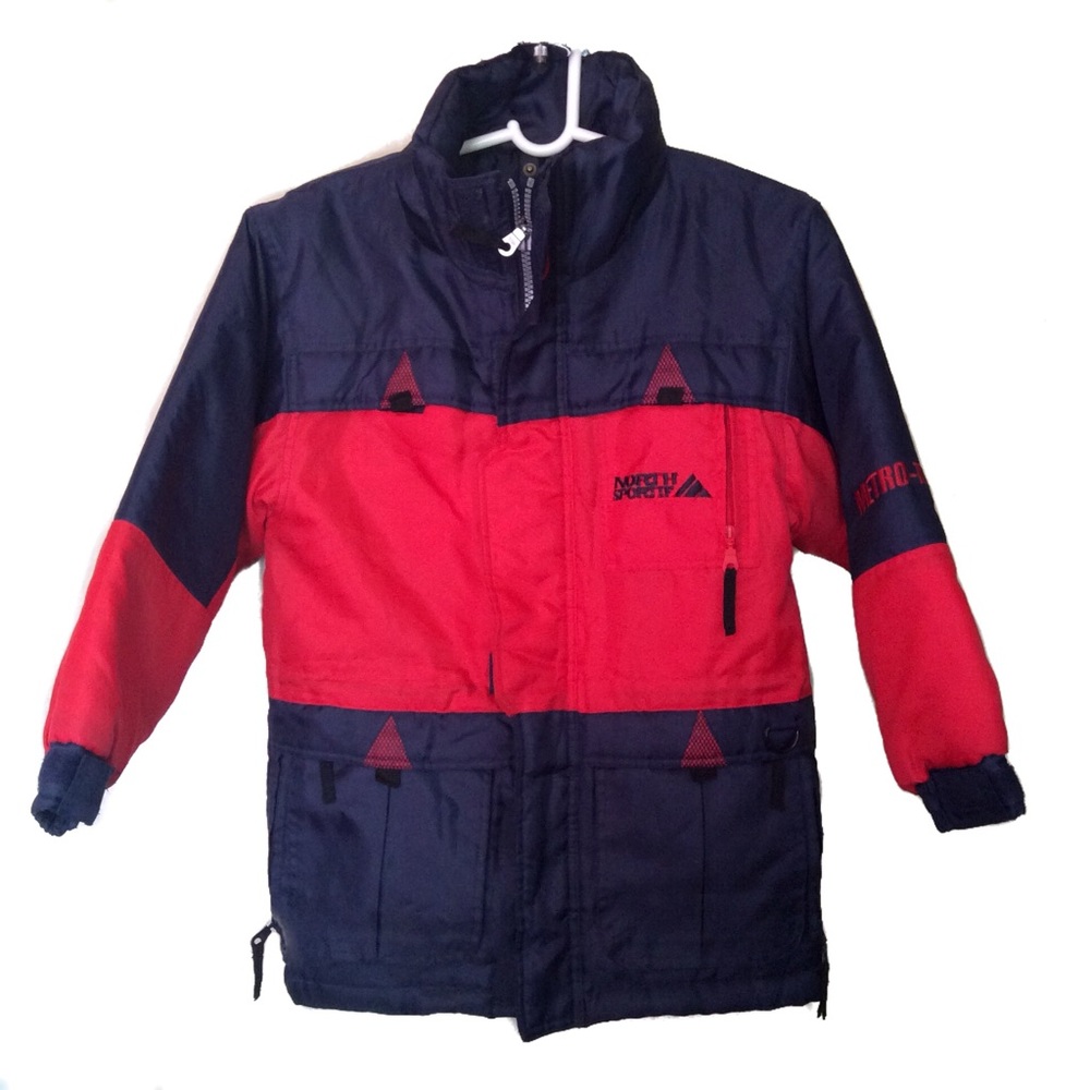 Red and black men's puffer jacket