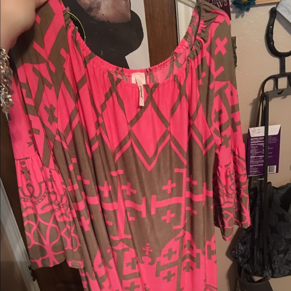 Pink and brown dress with crosses