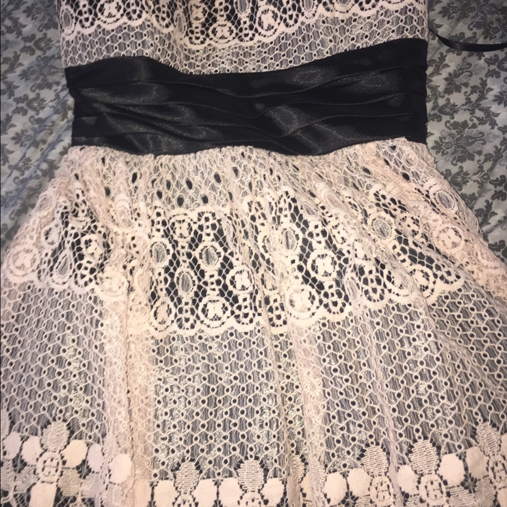 Pink, Cream, and Black Lace dress