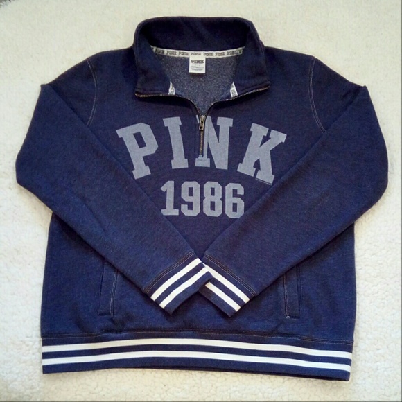 PINK Victoria's Secret Tops - Comfy VS Pink Heather Blue Quarter Zip Sweatshirt