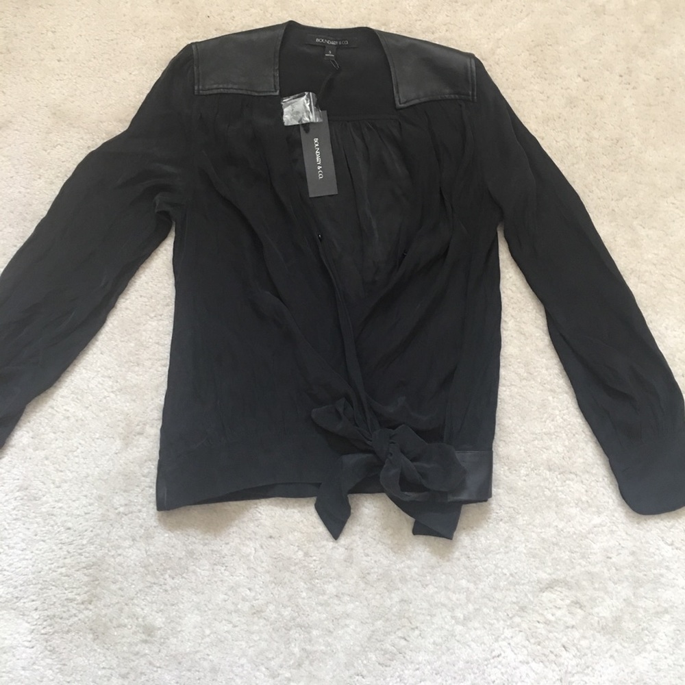 Boundary & Co silk and leather wrap shirt