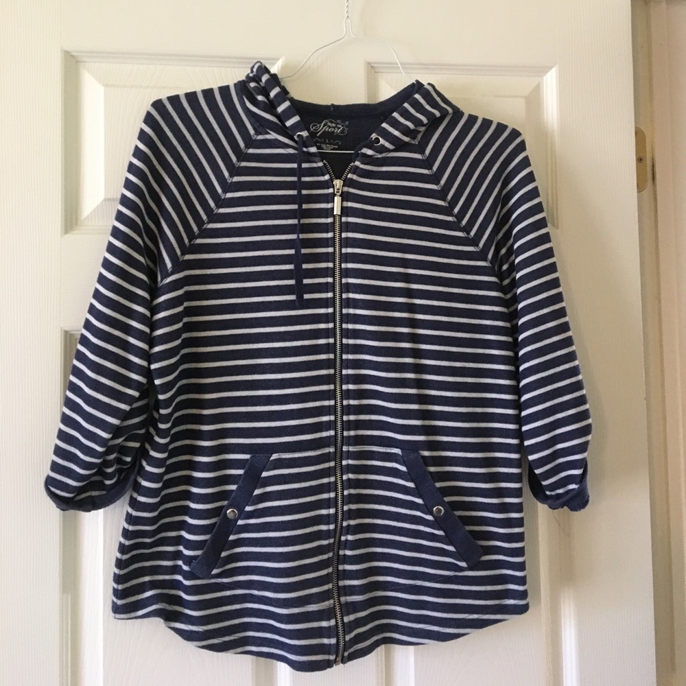 Style & Co. Navy and White Zippered Hoodie