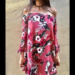 Tropical off shoulder tunic or dress