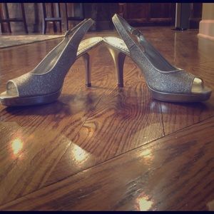 Silver sparkly heels.