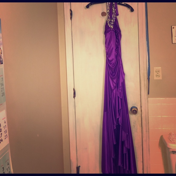 Purple halter High low Prom dress from deb - Picture 2 of 4