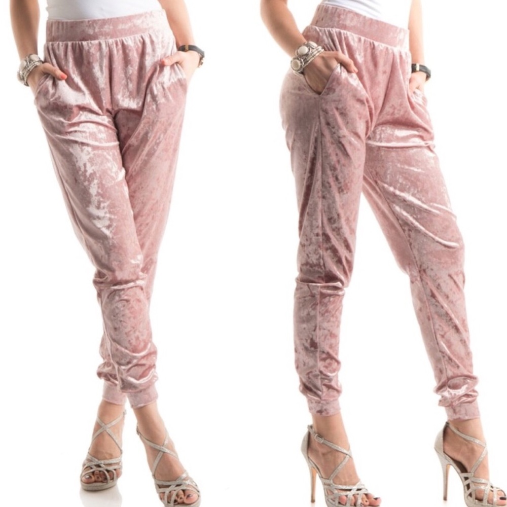 Pink velvet joggers