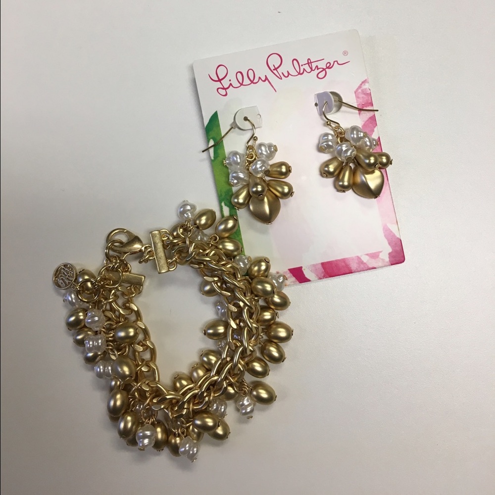 Lilly Pulitzer earrings and matching bracelet.