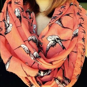 Orange Infinity Scarf with Birds