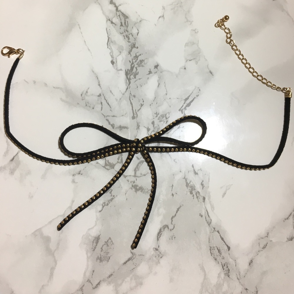 Gold Studded Choker With Bow