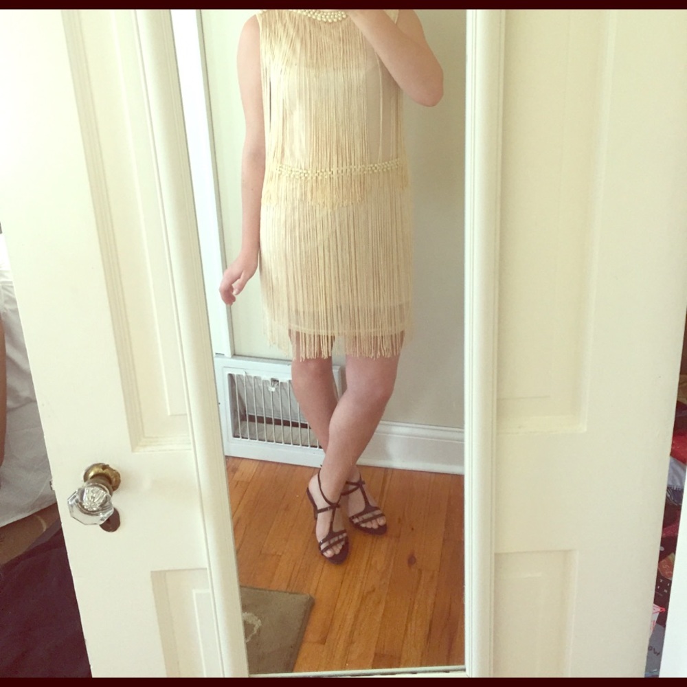1920s Fringe Dress-Nude